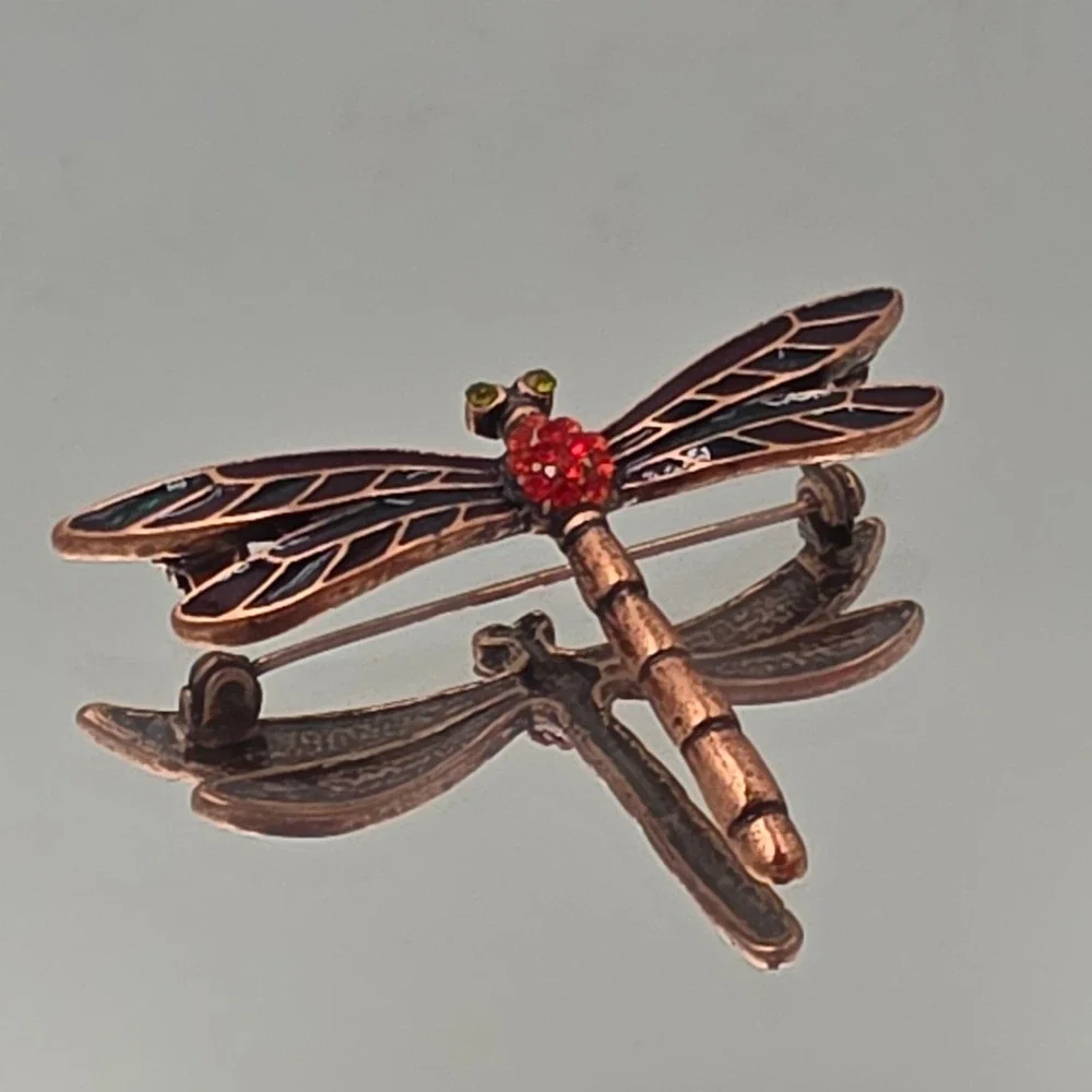Dragonfly Brooch Womens OS Copper Good Enamel Rhinestone Insect Pin